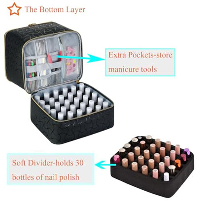 Nail Polish Organizer and Nail Lamp Case, Nail Kit Organizer Holds 30 Bottles (15ml - 0.5 fl.oz) and a Nail Lamp, Nail Polish Carrying Case with Manicure Tools Storage Sections (B-Black) - color: B-Black