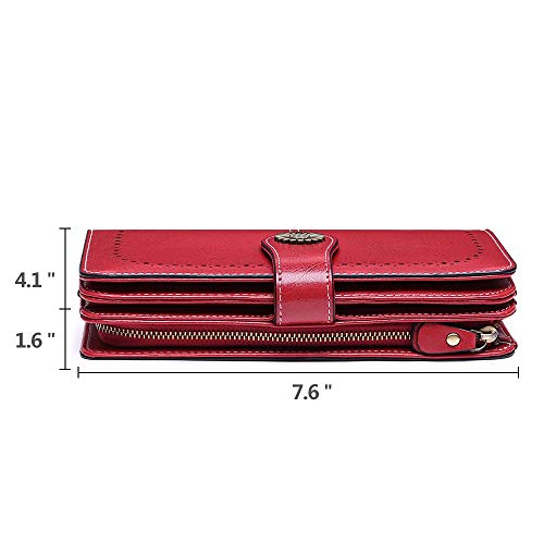 SENDEFN Womens Wallet RFID Blocking Card Holder Large Leather Wristlet - color: 1-Wax-Red-1