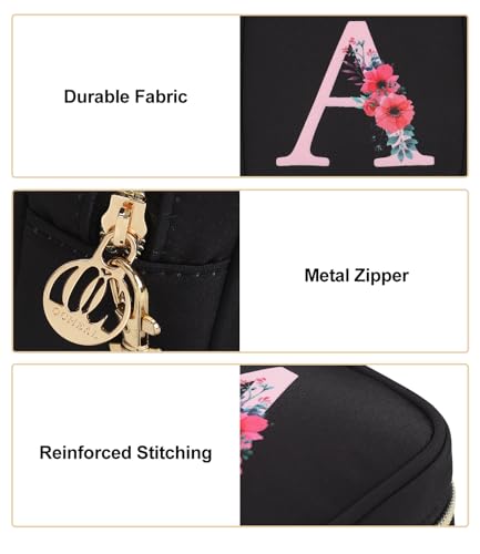 Relavel Initial Mini Makeup Bag for Girls, Small Makeup Bag for Purse with Zipper ＆ Removable Handle, Portable Makeup Pouch Lipstick Skincare Bag, Small Gift Cosmetic Bags for Women Girls(Black N) - size: A-Small, style: N