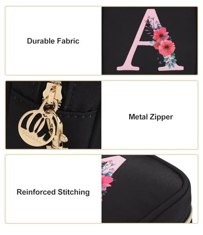 Relavel Initial Mini Makeup Bag for Girls, Small Makeup Bag for Purse with Zipper ＆ Removable Handle, Portable Makeup Pouch Lipstick Skincare Bag, Small Gift Cosmetic Bags for Women Girls(Black N) - size: A-Small, style: N