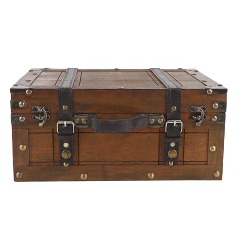 Fockety Pirate Treasure Chest Storage Box, 11-13in Vintage Wooden Treasure Chest with Hinged Lid, Handmade Lockable Chest for Keepsakes Decorative Photo Prop (Large) - size: Large