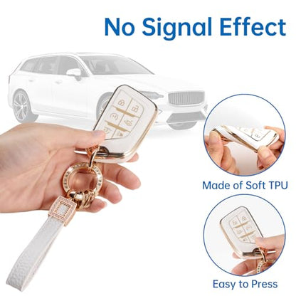 for Cadillac Key Fob Cover with Leather Lanyard, Car Key Fob Case Compatible with Cadillac Escalade or Escalade ESV 2021 2022 2023 Smart Key Protector Holder - style: For Cadillac B
