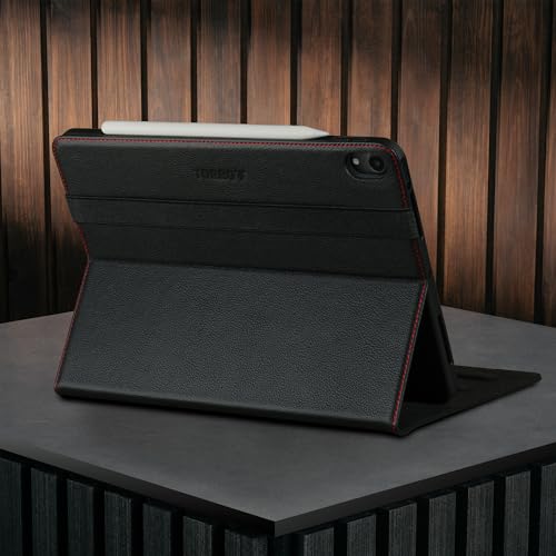 TORRO Case Compatible with iPad Air 11" M4 (2026), M3 (2025) & M2 (2024) and iPad Air 5th / 4th Gen - Leather Folio Cover, Stand, Apple Pencil Charging, Auto Wake/Sleep (Black) - color: Black with Red Detail