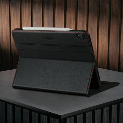 TORRO Case Compatible with iPad Air 11" M4 (2026), M3 (2025) & M2 (2024) and iPad Air 5th / 4th Gen - Leather Folio Cover, Stand, Apple Pencil Charging, Auto Wake/Sleep (Black) - color: Black with Red Detail