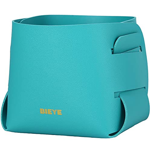 Bieye LSB002 Collapsible Leather Storage Bin Decorative Desk Organizer for Jewelry Makeup Pen Pencil Glasses Remote Controller Storage (Turquoise, 4WX4LX4H) - color: Turquoise