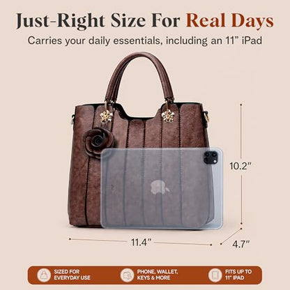 Vegan Leather Purses for Women, Faux Leather Handbags for Women, Top Handle Bag, Satchel Purse - color: Espresso