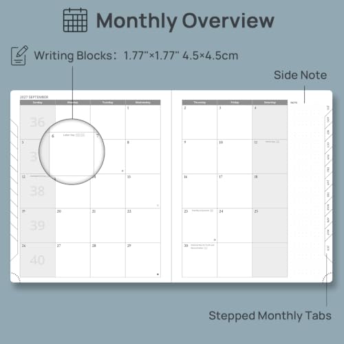 POPRUN 2027 Planner Weekly and Monthly, 8.5''x 10.5'' Calendar Notebook | 2027 Appointment Book(JAN.27 - DEC.27) Daily Planner with Note Page, Monthly Tabs, Leather Soft Cover, 100GSM - Black - color: Black, size: Large-8.5" X 10.5", style: Calendar Year