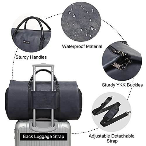 Garment Bags for Travel, 45L Carry-On Convertible Duffle with Strap | 2-in-1 hanging suit bag converts to duffel, shoe compartment, waterproof PU leather, wrinkle-free, detachable strap - color: C-Blue