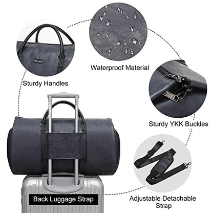 Garment Bags for Travel, 45L Carry-On Convertible Duffle with Strap | 2-in-1 hanging suit bag converts to duffel, shoe compartment, waterproof PU leather, wrinkle-free, detachable strap - color: C-Blue