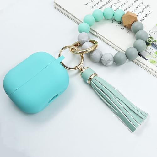 Compatible with Samsung Galaxy Buds 3 Case, Silicone Protective Cover for Galaxy Buds 3 Pro With Bracelet Keychain (Mint Green) - color: Mint Green