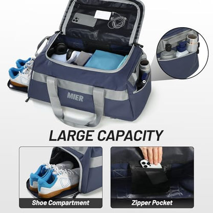MIER Men's 60L Gym Duffle Bag Large Weekender Travel Duffel Backpack, Blue | Spacious Shoe Compartment; Convertible Duffel with Back Pack Straps; Heavy-Duty & Water-Resistant; Traveling Overnight Gear - color: Blue
