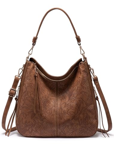 Hobo Crossbody Bag for Women, Designer Shoulder Purse Handbags - color: Brown Flower, size: Large-15.2 inch