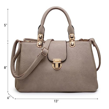Dasein Women Satchel Handbags Top Handle Purse Medium Tote Bag Vegan Leather Shoulder Bag - color: Stone
