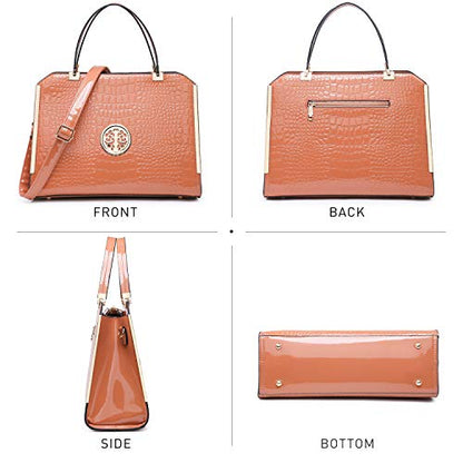 Dasein Women Purses and Handbags Top Handle Satchel Bags Large Shoulder Work Bag Tote with Wallet - color: Croco Beige