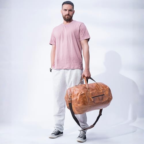 Leather Duffle Gym Sports Bag For Men Women 'The GoalGear' Carry all Luggage Hold all Travel Overnighter Weekender Bag (With Strap)