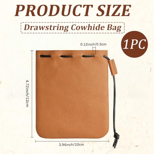 4.7 Inch Mini Genuine Leather Drawstring Coin Purse Vintage Leather Change Bag Cowhide Jewelry Storage Pouch Waterproof Dice Holder Bag for Men Women Earphone Earring Money - style: Style 2