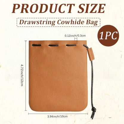 4.7 Inch Mini Genuine Leather Drawstring Coin Purse Vintage Leather Change Bag Cowhide Jewelry Storage Pouch Waterproof Dice Holder Bag for Men Women Earphone Earring Money - style: Style 2