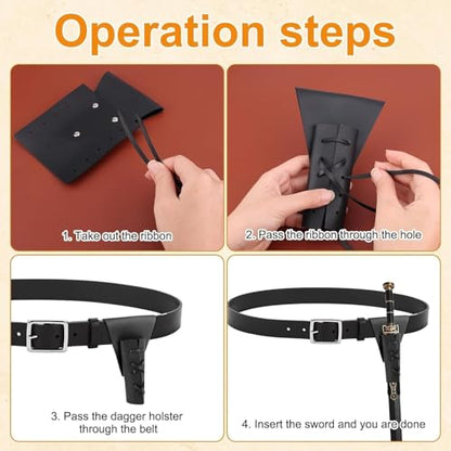 Belt Pouch Waist Bag Fanny Pack Steampunk Phone Holder Medieval Bag Leather Belt Renaissance Cosplay Costume Accessories - color: sword-black