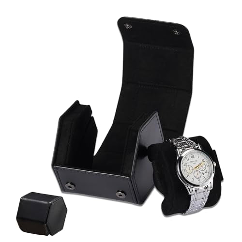 Travel Watch Case Box, Single Watch Organizer | Hexagonal PU leather case with velvet lining protects from scratches, ideal festive gift for travel.（black） - color: black, size: 1-slots