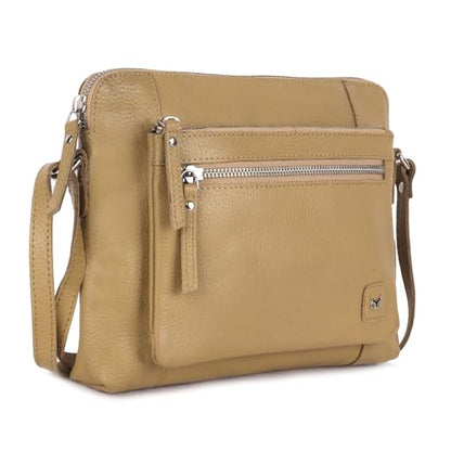 Leather Crossbody Bags for Women Small Soft Genuine Pebbled Sling Shoulder Handbag Crossover Purse with Full Adjustable Strap (Khaki Green Nappa) - color: Khaki Green Nappa