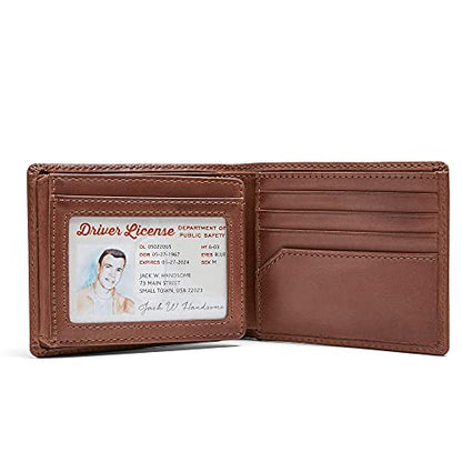 House of Jack Co. Baseball Double ID Bifold Wallet for Men, 2 ID Windows | 10 Card Slots, Full Grain Leather Men's Bifold Wallet, Baseball Wallet, Baseball Fan and Coach Gift, Gift for Men, Brown - style: Baseball Double Id Bifold