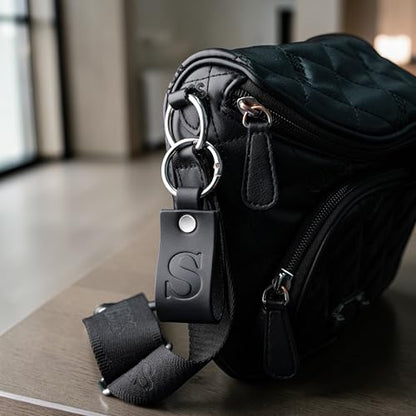 Full Grain Leather Initial Keychain for Men Women, Personalized Alphabet Keychain, Matte Black Gift for Him Her Dad - color: Black W