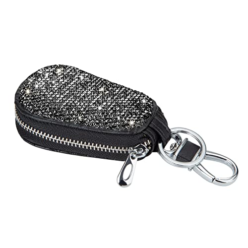 eing Bling Bling Car Key Chain Case Premium Leather Coin Holder Zipper Case Remote Wallet Bag - color: A-black
