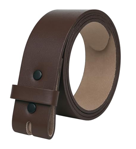 F&L CLASSIC Belt for buckle men Snap on Strap Full Grain One Piece Leather no buckle,1 1/2" Wide, USA - color: Brown, size: 54 (Fits Waist 52"-53")