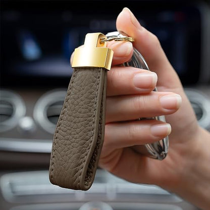 Genuine Leather Keychain for Car Home Key Ring Strap Holder Lanyard Women Men - color: Khaki-a