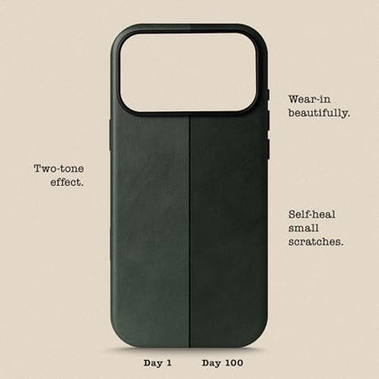 Handcrafted Premium Italian Leather Case for iPhone 17 Pro Max - [Built-in Camera Control] - Compatible with Magsafe - Two-Tone Effect with Unique Patina Over Time - Emerald Green | For iPhone 17 Pro Max, Built-in Camera&AI Control, Compatible with MagSaf