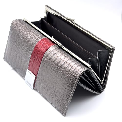 Women's Long Leather Wallet, Grayish | Credit Card Holder, Casual, Fashion Clutch, Purse - color: grayish