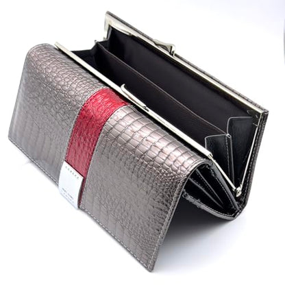 Women's Long Leather Wallet, Grayish | Credit Card Holder, Casual, Fashion Clutch, Purse - color: grayish