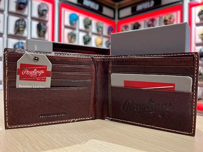 Rawlings | Men's Bifold Wallet Collection | Genuine Leather | Multiple Styles & Colors - color: Dark Brown | Rawlings Pro Preferred Coin