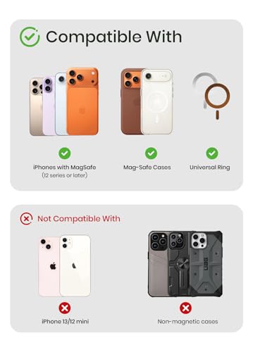 Magsafe Wallet Magnetic Card Holder, Orange | Strong RFID, Leather Card Pocket, Compatible with iPhone 12/13/14/15/16/17 Series, Not for mini - color: Orange
