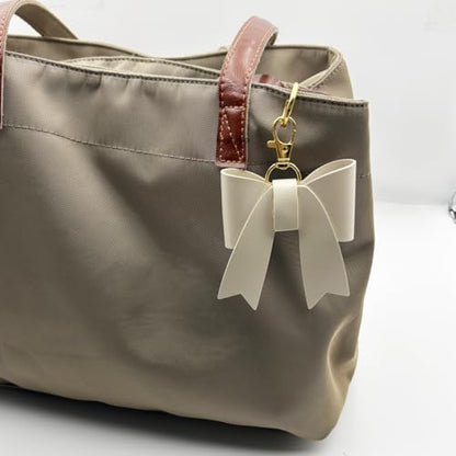 Unpafcxddyig PU Leather Bow Keychain Bag Charms for Women Handbags Backpacks Tote Car Key Rings Accessories - color: White