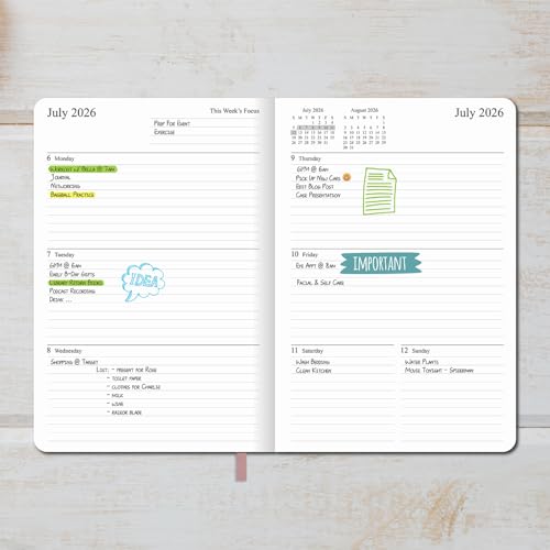26-27 Academic Planner - Weekly and Monthly Planner, Jul 2026 - Jun 2027, Holidays, Contacts and Notes Pages, Vegan Leather Cover, Elastic Closure, 5.5”x8.25”, Rose Gold - color: Rose Gold, size: 5.5”x8.25” (26-27)