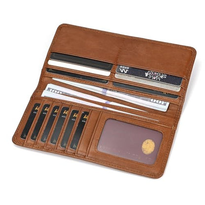 LUUFAN Genuine Leather Long Wallet for Men, Large Capacity Purse Clutch Bag Handbag Checkbook Cash Credit Cards Phone Holder - color: Brown
