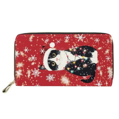 AFPANQZ Long Wallet for Women Slim Purse PU Leather Clutch Zip Around Cards Phone Holder - color: Christmas Cat