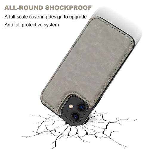 ONETOP for iPhone 12 & iPhone 12 Pro Wallet Case with Card Holder,Gray | Kickstand,ID/Cash Holder,Case Wallet with Card Slots,Double Magnetic Clasp,Durable PU Leather Shockproof Cover for Women Men - color: Gray