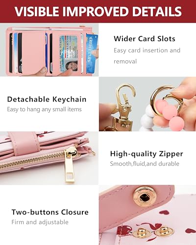 Wristlet Wallets for Women,Keychain Wallet RFID Small Cherry Wallet | 10 Card Slots,2 ID Windows,Cash Compartment,Zipper Coin Pocket,Wrist Strap & Keychain,Shopping,Travel and Daily Use - color: Cherry