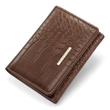 Crocodile Wallets Women Small Luxury Faux Leather Alligator Wallet | Chic RFID Blocking Womens Trifold Credit Card Holder Ladies Mini Purse, Coffee Croc - color: Coffee