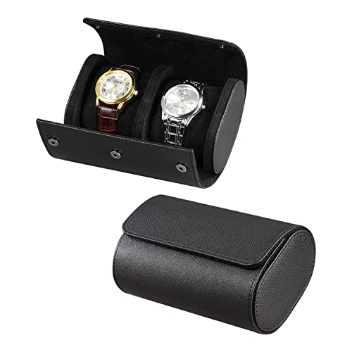 Watch Roll Travel Case for Men and Women- 2 Watch Storage and Organizer | Secure Storage with Innovative Removable Pillows & Solid Dividers for Home, Travel and Display (Black Cross-2 Slot) - color: Black-2