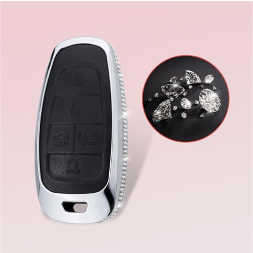 for Hyundai Key Fob Cover with Keychain, Black Genuine Leather Crystal Key Case Protection Shell Compatible with 2019 2020 2021 2022 Sonata Tucsonn, 5 Buttons - size: Fit for Hyunda C (5 buttons)