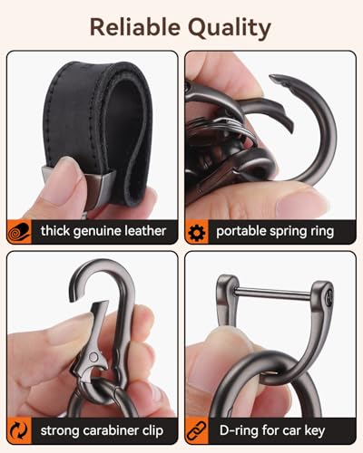 Teskyer Leather Key Chain for Men, Car Key Holder with Strap | Genuine Leather Strap, Solid Metal Hardware, Modular Key Organization, Quick Clip Access, Car Key Ready - color: Black & Gun Black