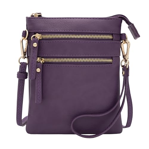 Small Crossbody Bag for Women, Multi Zip Pockets with Detachable Wristlet, Lightweight Travel Purse, Cell Phone Pouch - color: Purple