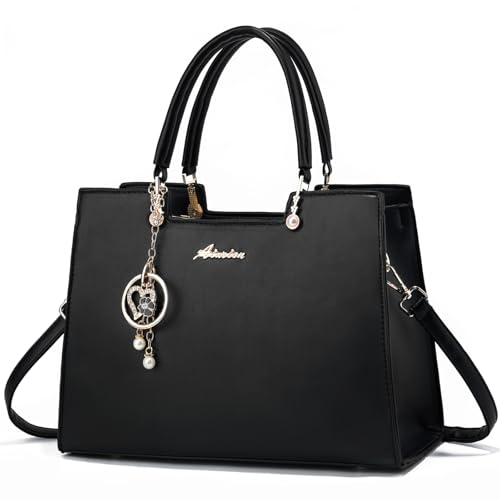 ALARION Purses and Handbags for Women Satchel Purse,PU Leather Tote Bag Crossbody Top Handle Bags with Zipper - color: Gm Black