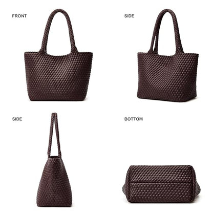 BOYATU Woven Tote Bag for Women: Vegan Leather Purse for Weekend Travel | Large Tote with Removable Zipper Pouch, Detachable Clutch Quick Access - Designer Bag for Summer Beach Vacation Daily Use - color: A7 Large Coffee