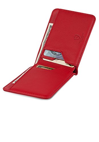 Vaultskin MANHATTAN Slim RFID Blocking Bifold Leather Wallet for Men - Men’s Leather Wallet, Front Pocket Minimalist Card Holder, Holds 9 Cards and Cash, Premium Italian Leather - color: Carmine Red