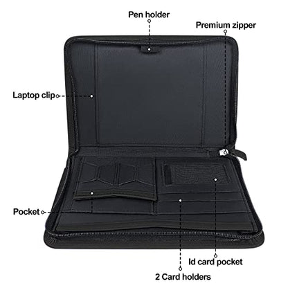 Mini Leather Zippered Padfolio Portfolio Binder 5 x 8 Legal Writing Pad, Professional Business Portfolio for Men & Women, Card Holder, Notepad Clipboard Holder (Black) - size: Black-9.5x6.5x1 inch