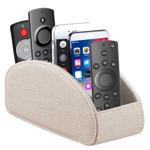 Remote Control Holder PU Leather TV Remote Caddy for Table 5 Compartments | Nightstand Organizer for Bedroom Accessories/Bedside Remotes, Media Controllers, Office Supplies, Decorations for Living Room - color: Beige, size: Large